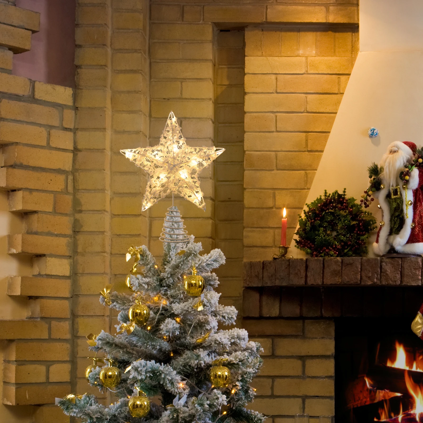 

1Pcs Christmas Treetop Star Decor Iron Craft Xmas Tree Topper Lamp Christmas Tree Ornament Xmas Decor Prop Iron Craft Lamp