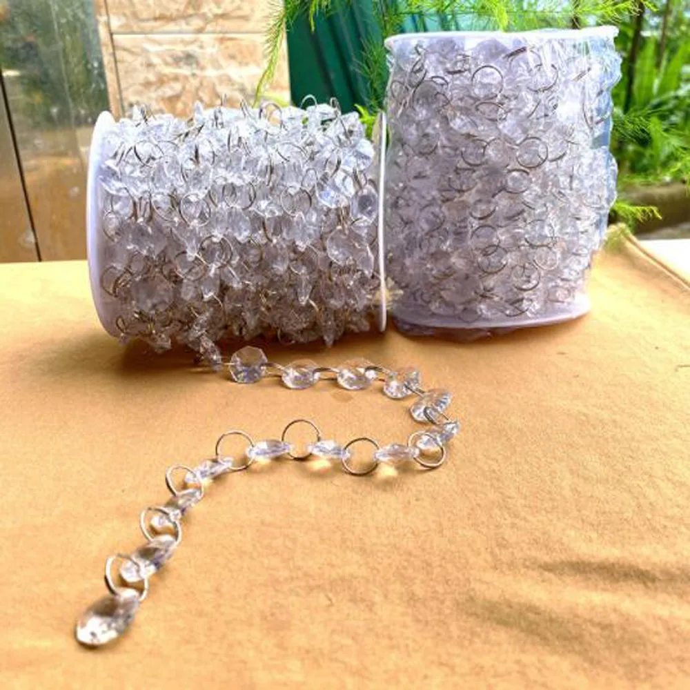 Camal Clear 20Yards 14mm Acrylic Crystal Octagonal Artificial Beads Chain Garland For Curtain Wedding Bouquet Party Home Decor