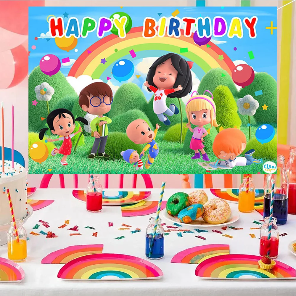 Fondo temático de Cleo y Cuquin de dibujos animados, suministros de decoración para fiesta de cumpleaños para niños, pancarta, regalos para fiesta de bebé, accesorios para sesión de fotos