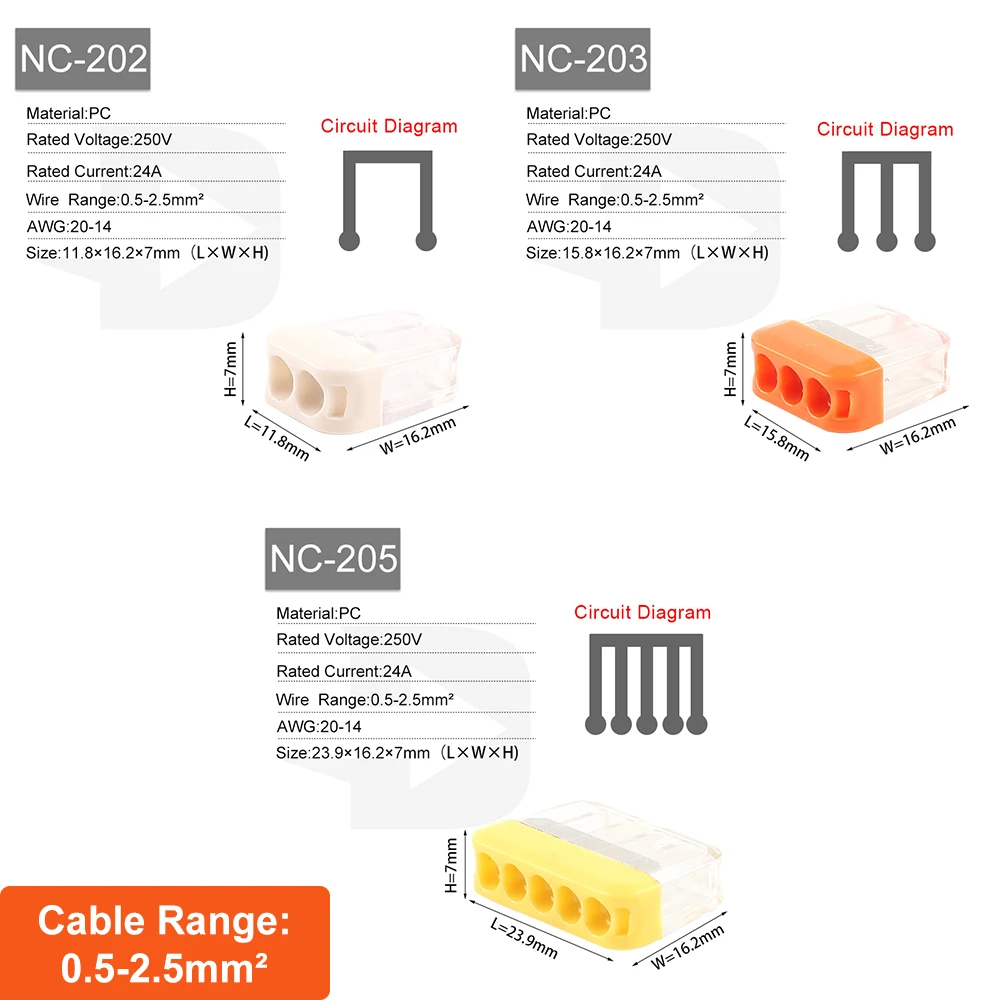 25/50/100 Pcs Lever Wire Quick Connectors Clamp Electrical Cable Home Assortment Fast Parallel Terminals Hard wire insertion
