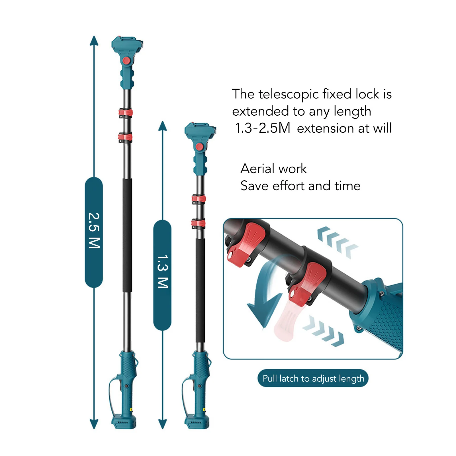 Pruning Telescoping Rod Telescoping Pruning Pole Aluminum  Adjustable Length Non Slip Texted Handle for Electric Pruner