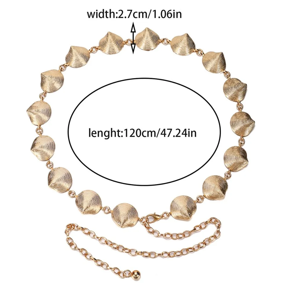 عالية الجودة خمر المرأة الخصر سلسلة تنوعا قابل للتعديل قذيفة معدنية حزام على شكل سلسلة تنورة حزام المرأة مجوهرات للجسم الزخرفية