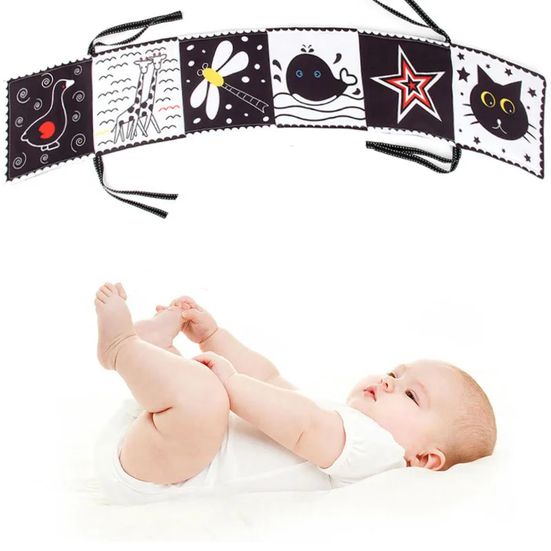 Sensory Cloth Baby Book High Contrast Baby Toys 0-12 Months Newborn Crib Toys Black and White Animal Cloth Books Baby Book