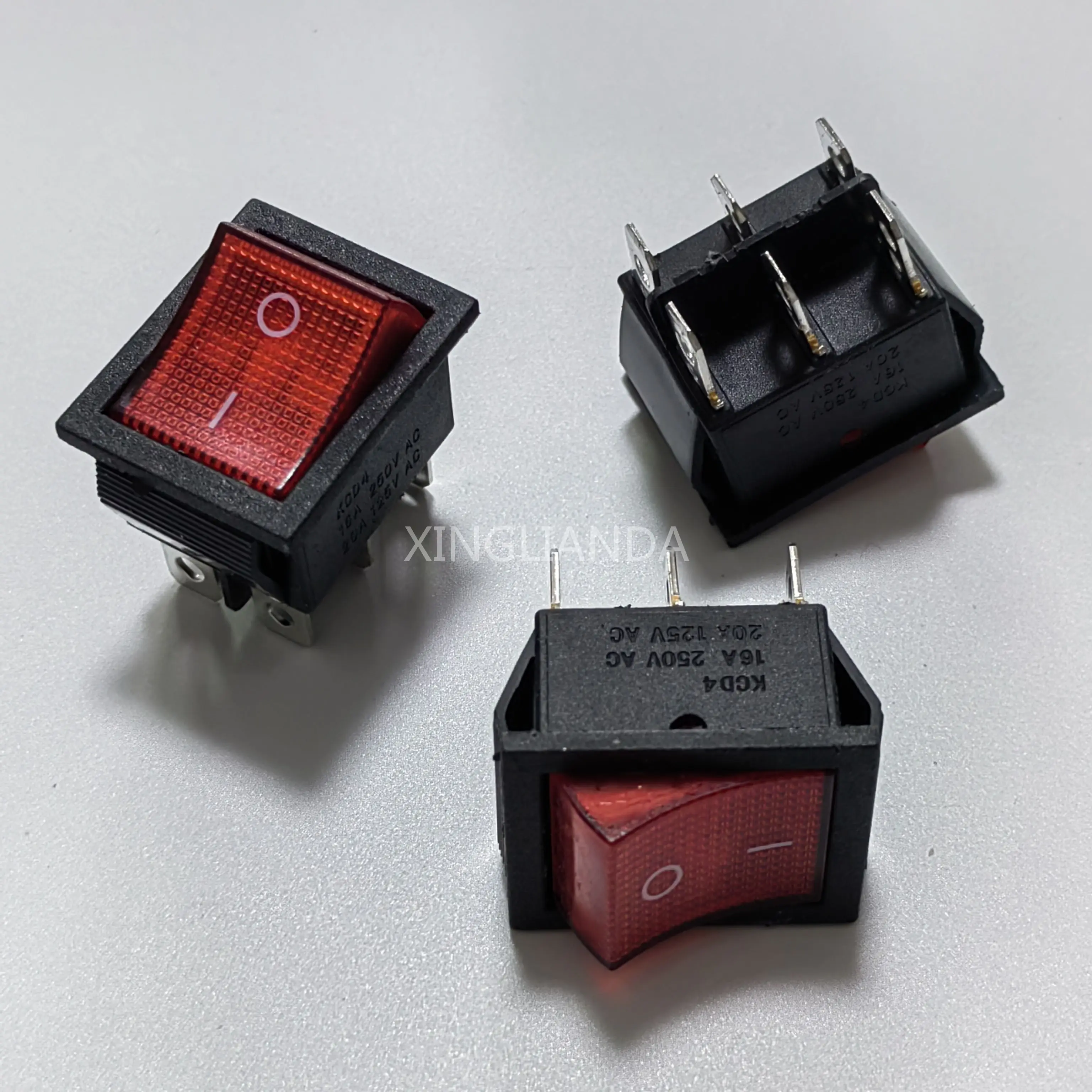 10PCS Power Switch KCD4 6Pin ON-OFF With Light 25x31mm 20A 125VAC 16A 250VAC Rocker Switches 25*31 Green Red