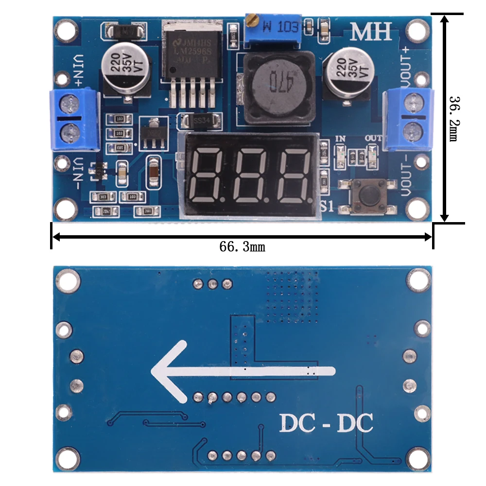 LM2596 DC-DC 3A Adjustable Step-Down Buck Module 4.5V-40V With Digital LED Voltmeter Display LM2596S Regulated Power Supply