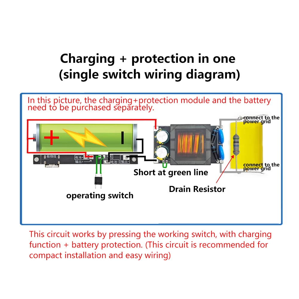 Módulo de proteção de carregamento dc 3.7v 4.2v 1.2a módulo de alimentação proteção de carregamento e descarga integrado com interruptor eletrônico