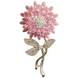 Trendy Exquisite Large Rhinestone Sunflower Brooches For Women Clothing Flower Plant Brooch Pins Party Office Charm Jewelry Gift