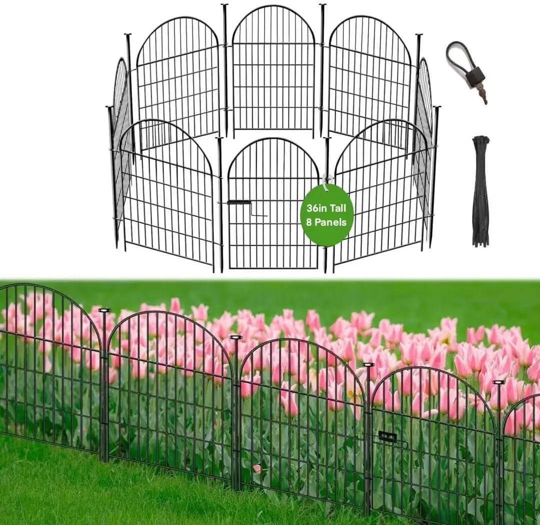 Garden Fence Border, 36 in(H) x17.5 Ft(L) 8 Panels, Tall Garden Animal Barrier Fence with Gate, Dog Fence Outdoor for Yard