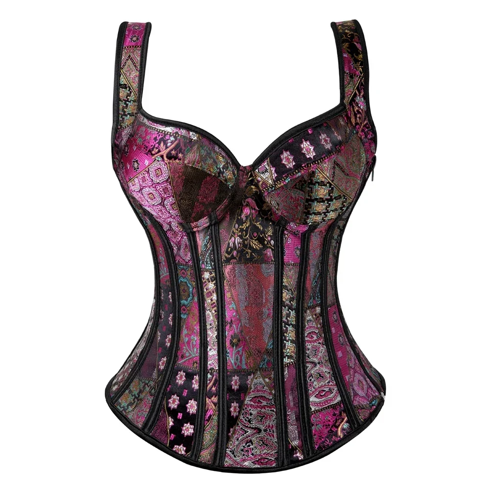 Corset brodé de fleurs pour femmes, bustier à bretelles vintage, jacquard, fermeture éclair, corsage push-up, bustiers en dentelle, costume de fête