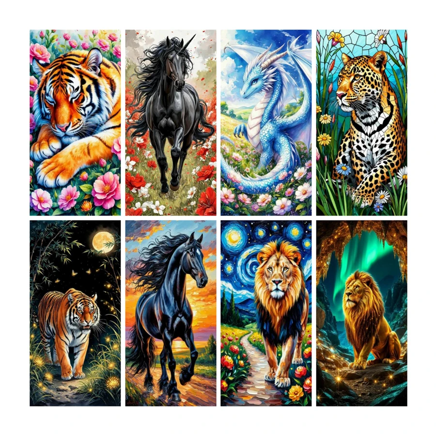 

Tiger Horse Lion Leopard Dragon Diy Diamond Arts For Adults Painting Large Size Wild Animals Full Mosaic Embroidery Picture