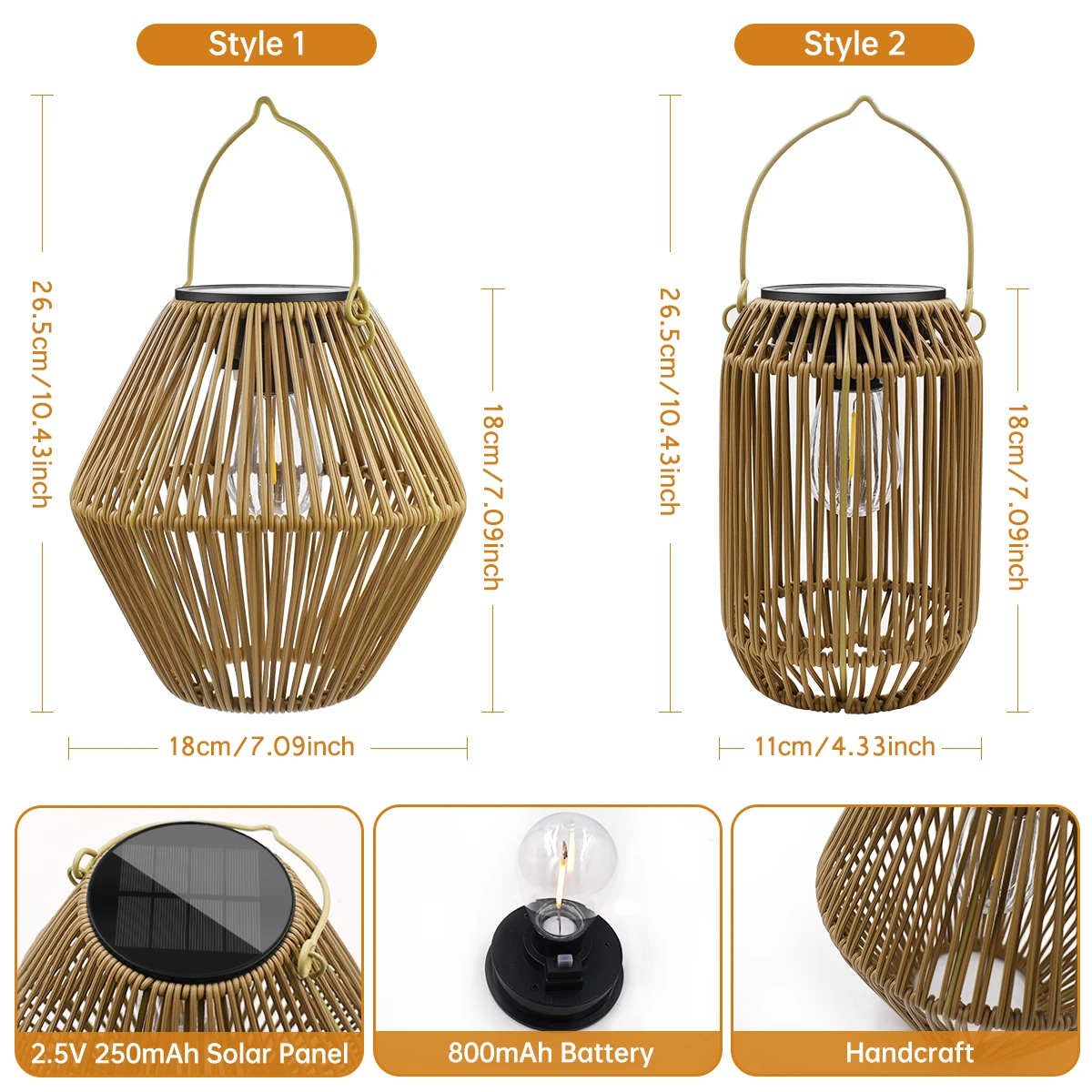 Solarlaterne für den Außenbereich, Solarlaternen, wasserdicht, zum Aufhängen im Freien, gewebte Laterne, Boho-Lampe, Lichter, Dekoration für Garten, Hof – Detail 3