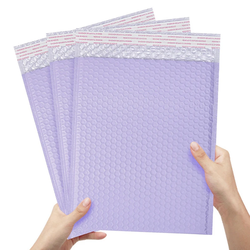 Petites enveloppes à bulles en plastique violet clair, emballage antichoc, sac express, pocommuniste cadeaux GT, 10 pièces, 9 tailles