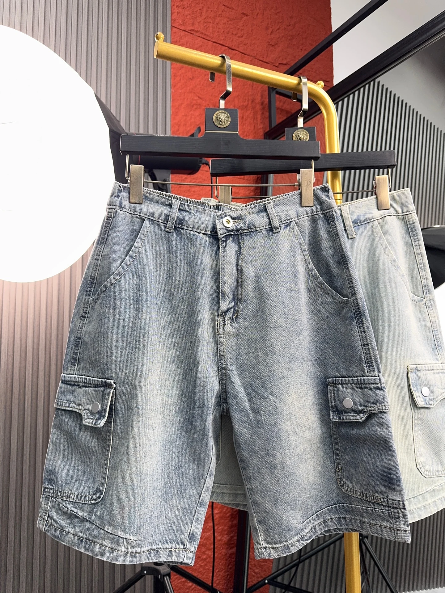 American Style Men's Workwear Pants Summer Breathable Comfortable Straight Cut Five-Point Jeans Shorts Polyester Cotton Blend