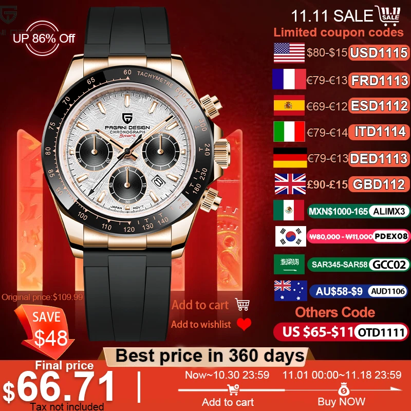 PAGANI DESIGN 2026 NEW 1664 Meteorite Dial Men's Watches Luxury Sapphire Quartz Watch for Men Sport Chronograph Men Reloj Hombre