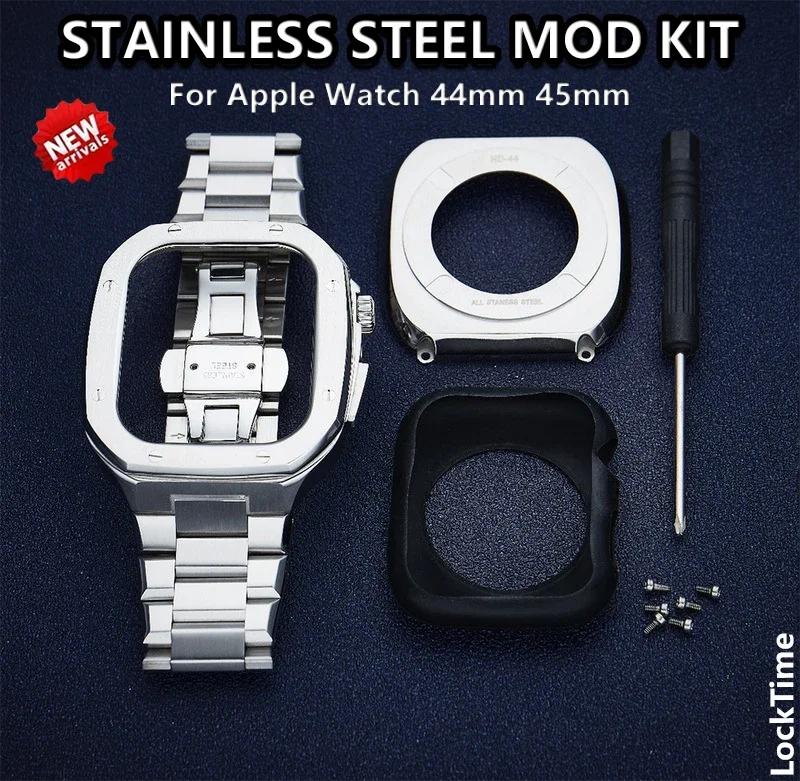 Luxury Modification Mod Kit for Apple Watch 9 8 7 Case Strap 45mm 44mm Metal Bezel Frame for iwatch Series 6 5 4 SE Accessories