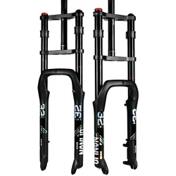 Nanlio E-bike Bike Air Supension Fork Double Shoulder Snow Front Fork 20*4.0inch / 26*4.0 inch MTB Fork 135x9mm Travel Air Fork