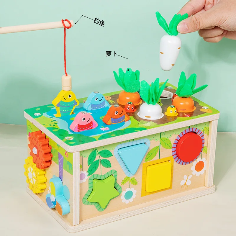 Boîte de jeu de dessin en papier multifonctionnelle en bois, formation à la Concentration pour bébé, pêche, radis, traction, jouet éducatif pour l'éducation précoce