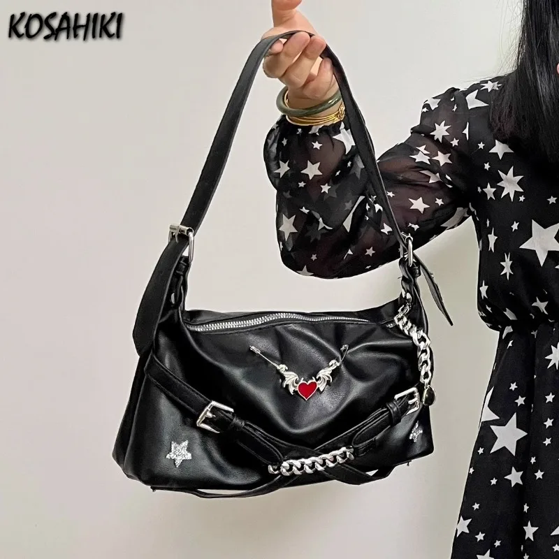 

Y2k Aesthetic Purses and Handbags Vintage Heart Punk Star Diamond Chain Shoulder Bag Fashion All Match Streetwear Crossbody Bags