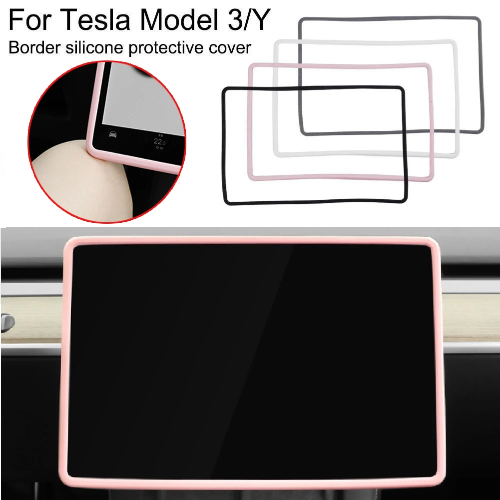 

For Tesla Model 3 Y Silicone Screen Frame Display Edge Protector Central Control Protective Cover Car 2022 2021 Accessores