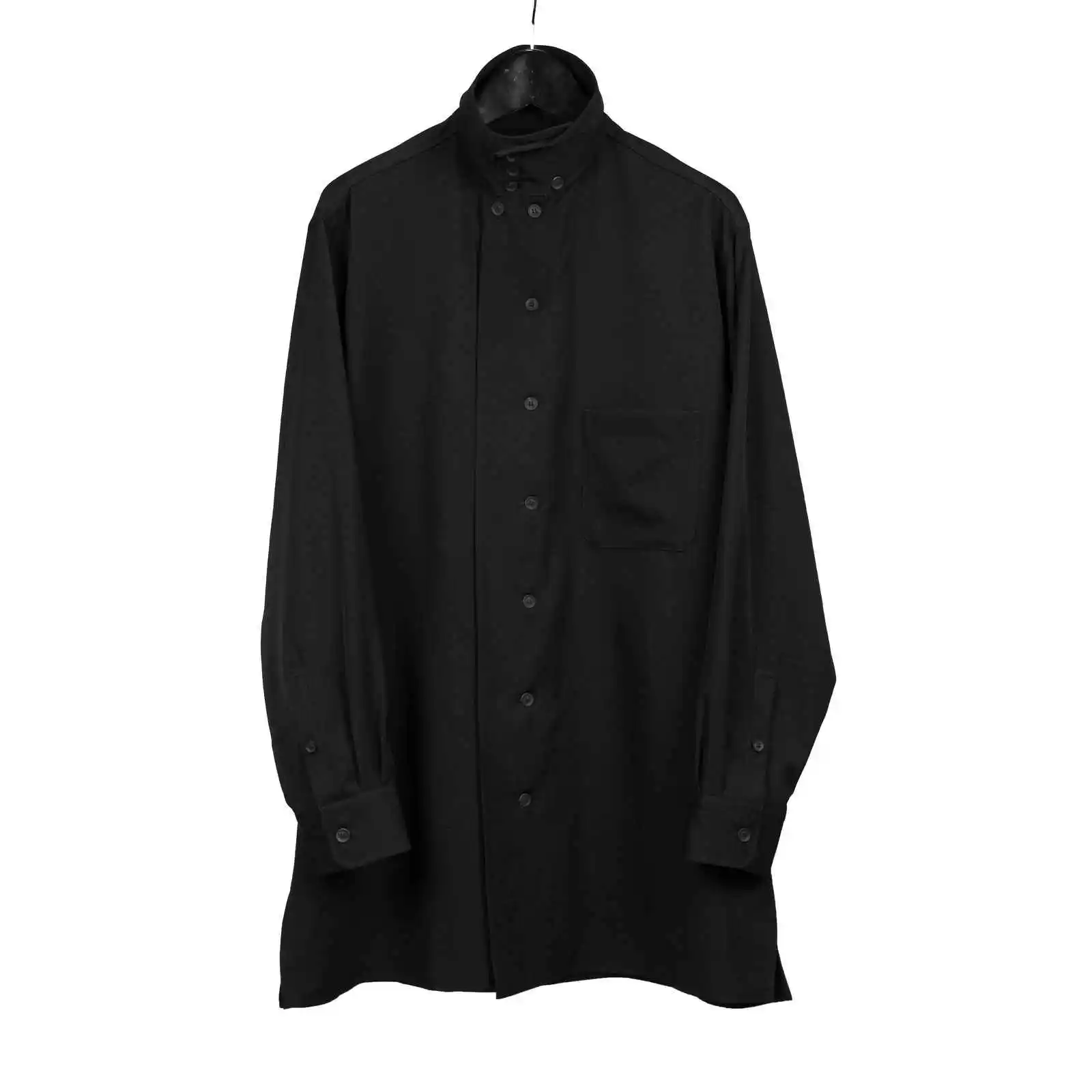 

TOP-YAMAMOTO оригинальный дизайн, секретная рубашка с длинным воротником-стойкой, мужская свободная повседневная однотонная рубашка all the top tide