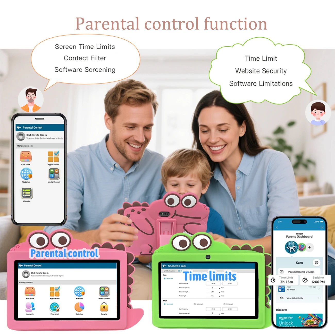 هدية للأطفال تابلت للأطفال مقاس 7 بوصات مثبت مسبقًا مع معرفة IWAWA متعددة المجلات والتحكم الآلي WIFI ضد السقوط