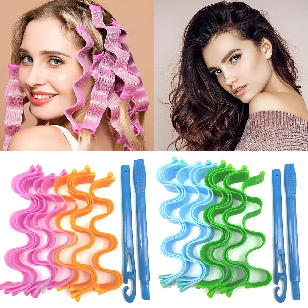 12Pcs Magic Hair Curlers Heatless Hair Roller Spiral Waves Without Heat Women Beauty Soft Night Perm Curly Hair Styling Tools