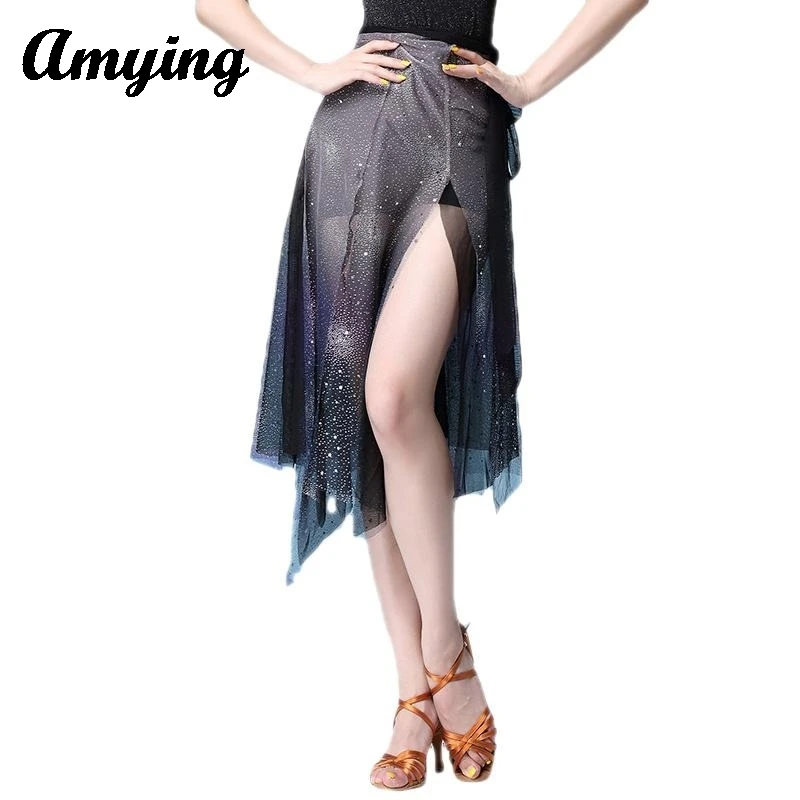 Women Belly Dance Costume Sequins Mesh Hip Scarf Skirt Adults Competition Hip Wrapped Scarf Skirt Performance Training Outfit