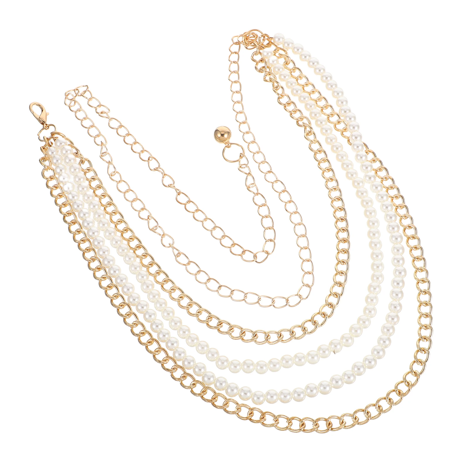 

Pearl Metal Waist Chain Dress Belt Women Belly Elegant for Belts Fashion Body Multi-layer Chains with