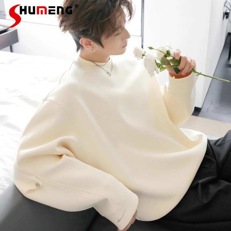 

Men's 2025 Autumn New Metal Buckle Round Neck Sweatshirts Men's Trendy High-end Tops Men's Long Sleeve Solid Color Sweatshirts