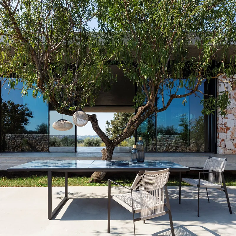 طاولات وكراسي ترفيهية خارجية، فناء، شرفة، بلاطة صخرية، في الهواء الطلق، مقاومة للماء، حديقة منزلية، فيلا، طاولة وكرسي من الخيزران #3