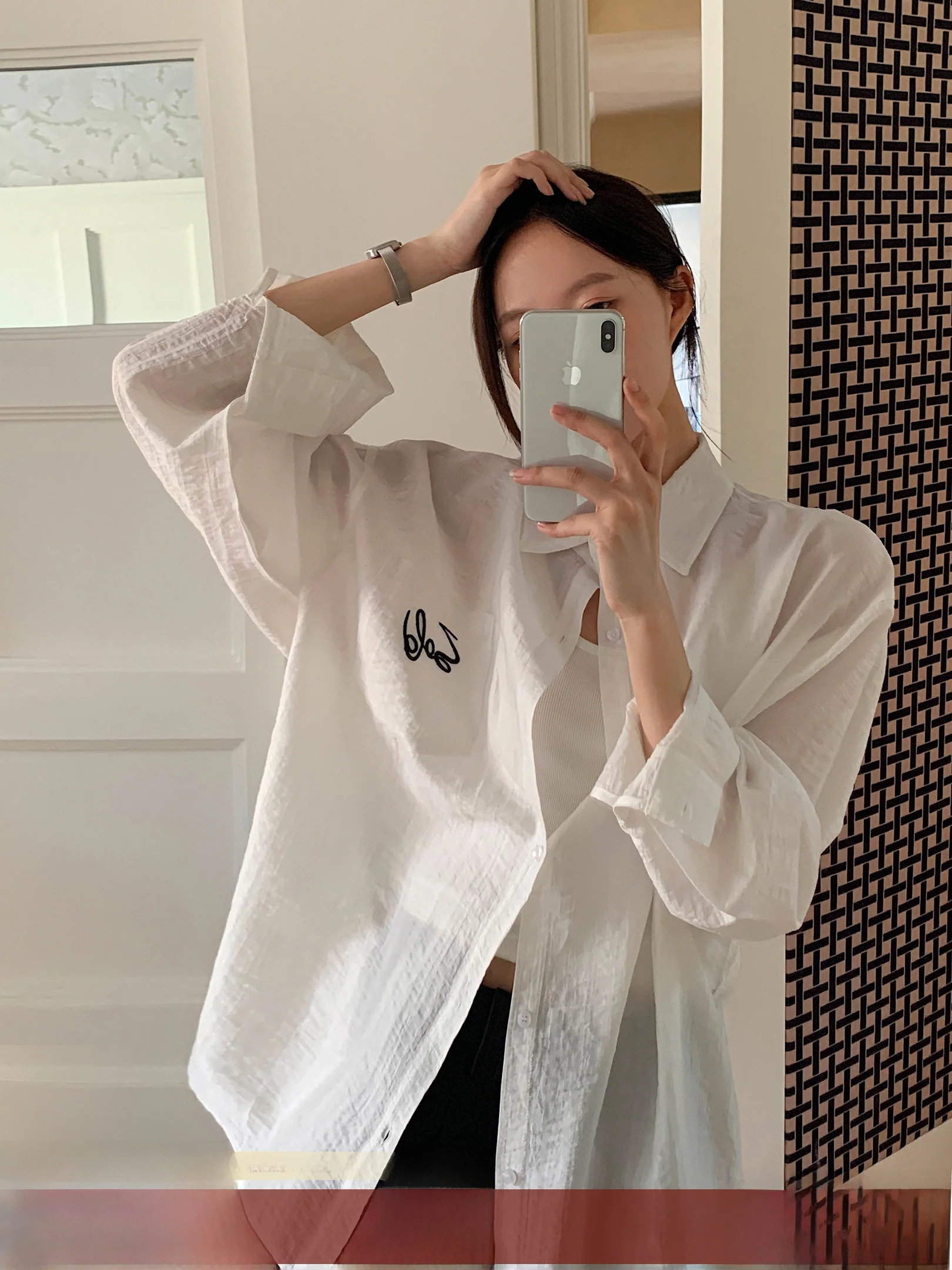

Sun Protection Women's Shirt Embroidered Lyocell Korean Style Loose Fit Long Sleeve Regular Thickness Chinese Made