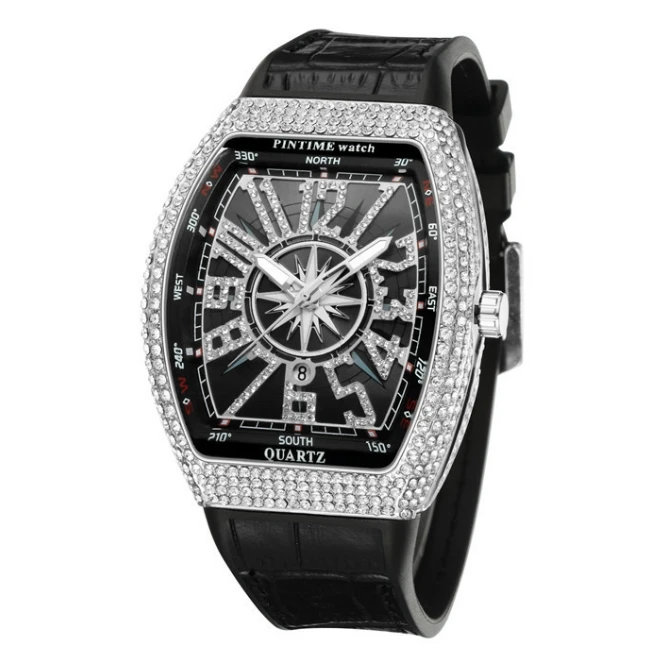 

Men's Retro Watch Business Fashion Wine Bucket Watch Large Dial Watch Starry Sky Belt Yacht Diamond Set Retro Watch