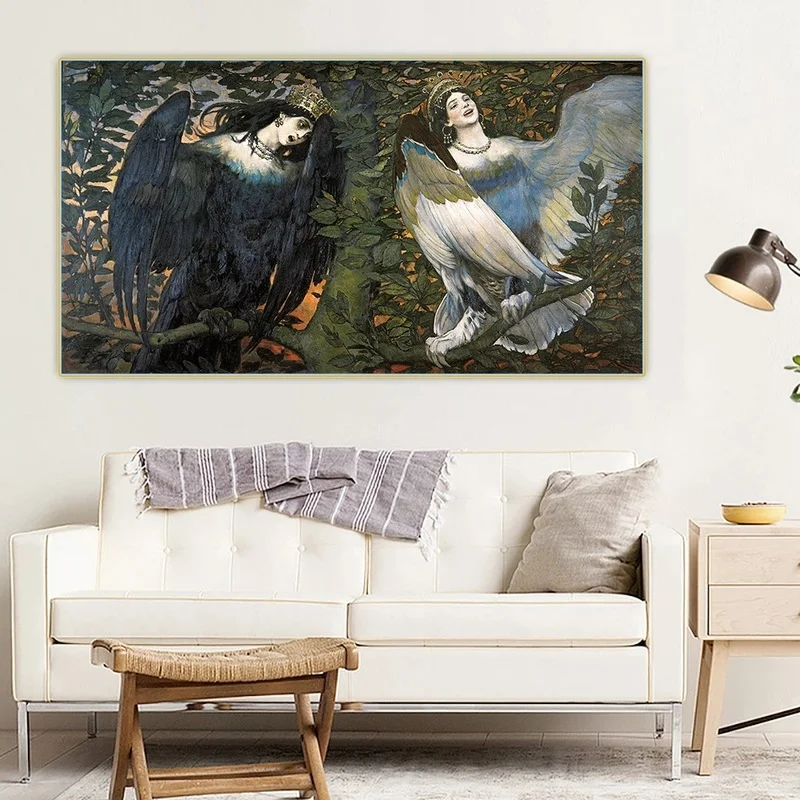 Viktor Vasnetsov《Sirin and Alkonost,The Birds of Joy and Sorrow》Canvas Painting Wall Art Picture Poster Print  Home Decoration