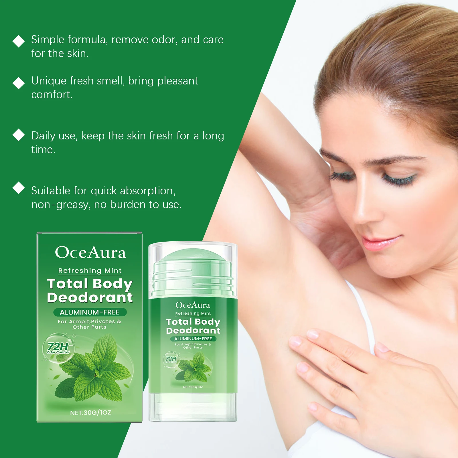 Mint Body Deodorant Stick entfernt Körpergeruch, langanhaltender Mintduft, erfrischende, nicht fettende, schweißfeste Sticks für Männer und Frauen