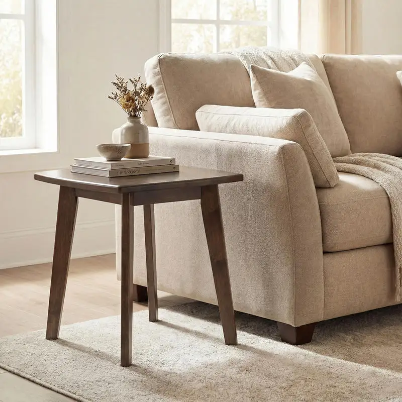 

Solid Wood Side Table Square End Table with Thickened Top and Curved Edge-Walnut