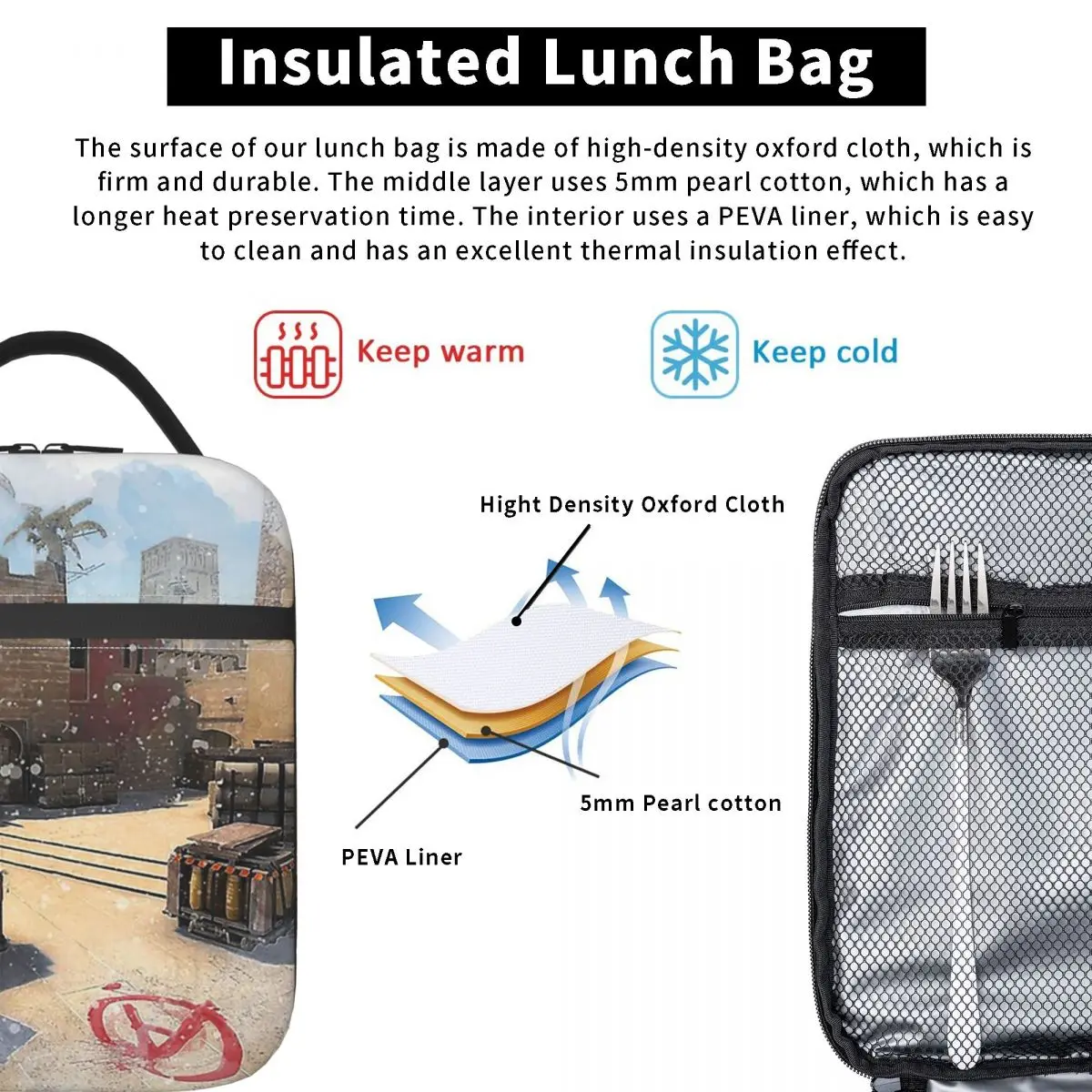 Mirage CSGO Poster In Watercolour Poster Insulated Lunch Bag for Women Children Portable Food Boxes Thermal Lunch Box Tote