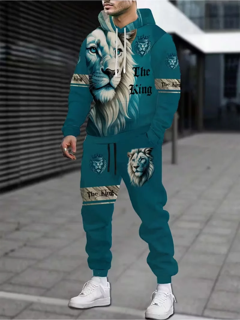 

Animal Lion Pullover Hoodies Sets 3d Printing Men Women Fashion Hoodie+Pant 2 Piece Sets Cosplay Tracksuit Suit Mens 2Pcs Sets