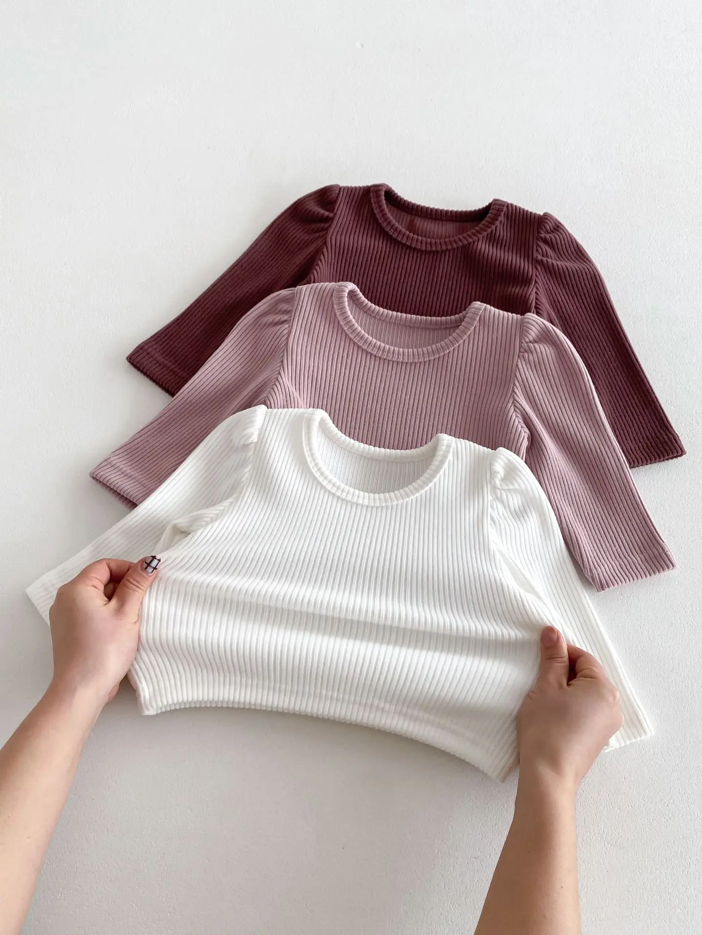 2024 Spring New Baby Girls Long Sleeve T Shirts Cotton Infant Toddler Solid Casual Pullover Kids Versatile Bottoming Shirt