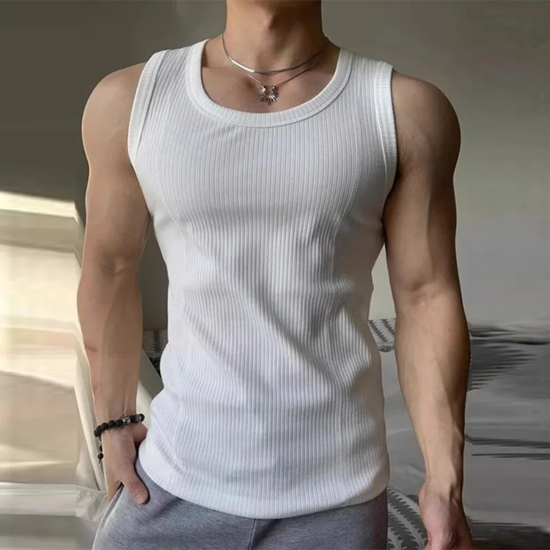 KIDWHXR Men's Muscle Fit Ribbed Tank Top Sleeveless Elastic Workout Shirt Slim Fit Gym Vest for Man Bodybuilding Sports Tight