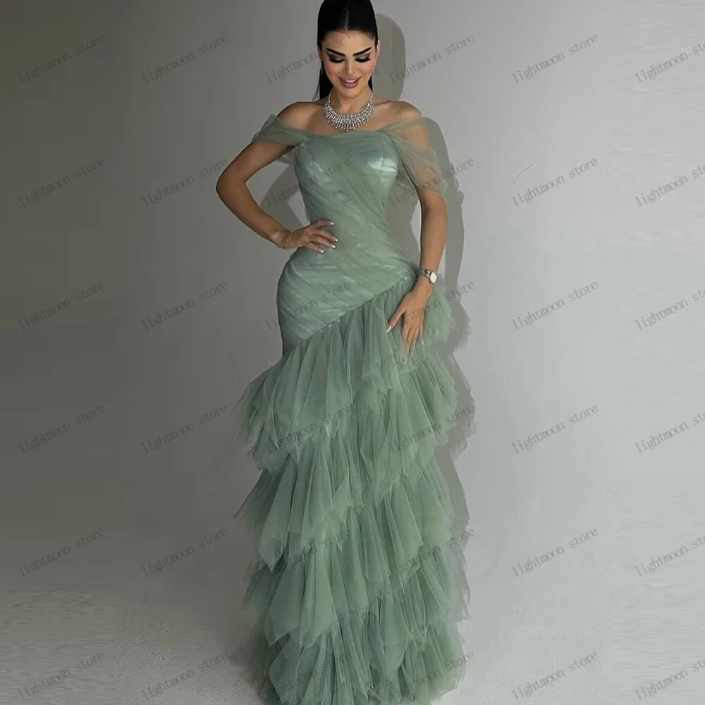 

Graceful Evening Dress Tulle Tiered Prom Dress Illusion Robes For Formal Party Sleeveless Charming Vestidos De Gala Customized