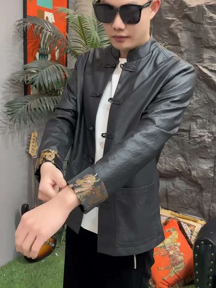 

Comfortable Men's New Spring Autumn Tang Suit Jaet Sli Busin Casual Chinese Trendy Long Sve irt National Costume