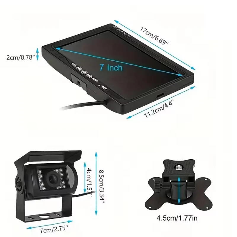 HD 7-Inch Bus Monitor, 18 LED Infrared Rear View Camera, Plug & Play Easy Installation, Night Vision for Truck Trailer