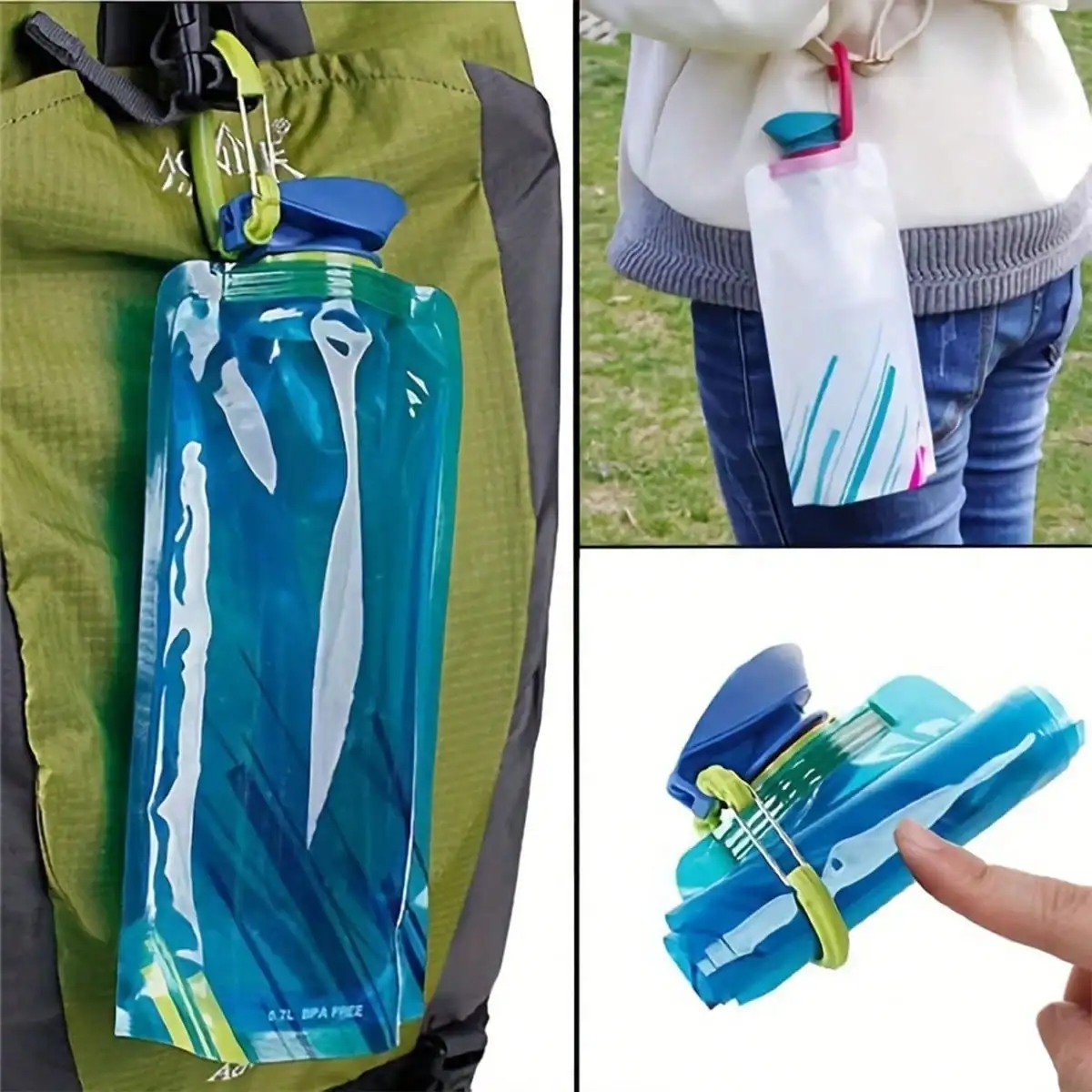 1 700ml Foldable Water Bottle, Leak Proof Reusable Water Bag, with Mountain Buckle, Suitable for Gym, Fitness, Outdoor Camping