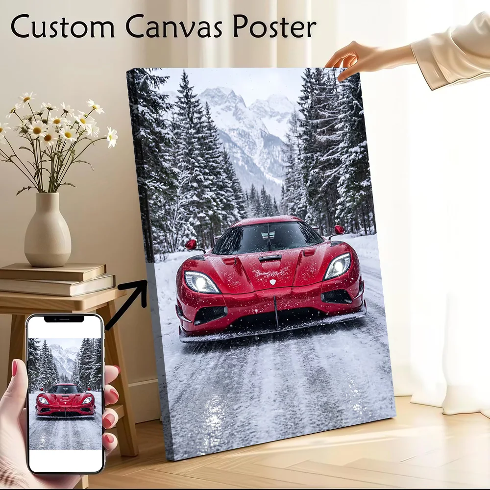 Red Supercar Agera Rs in Snowy Forest Printed Canvas Wall Art Customizable Paintings Poster Perfect Gift for Room Decorations