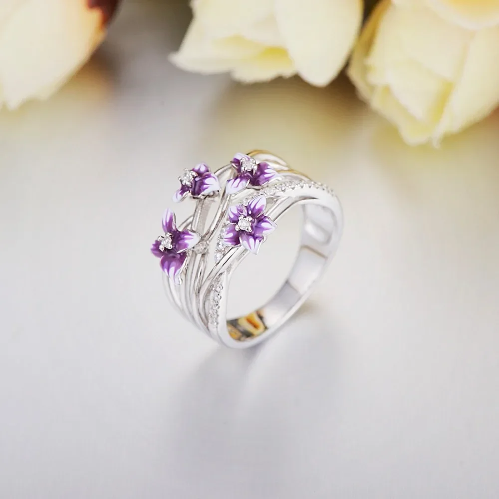 Women's 925 Sterling Silver Stackable Violet Drop Ring