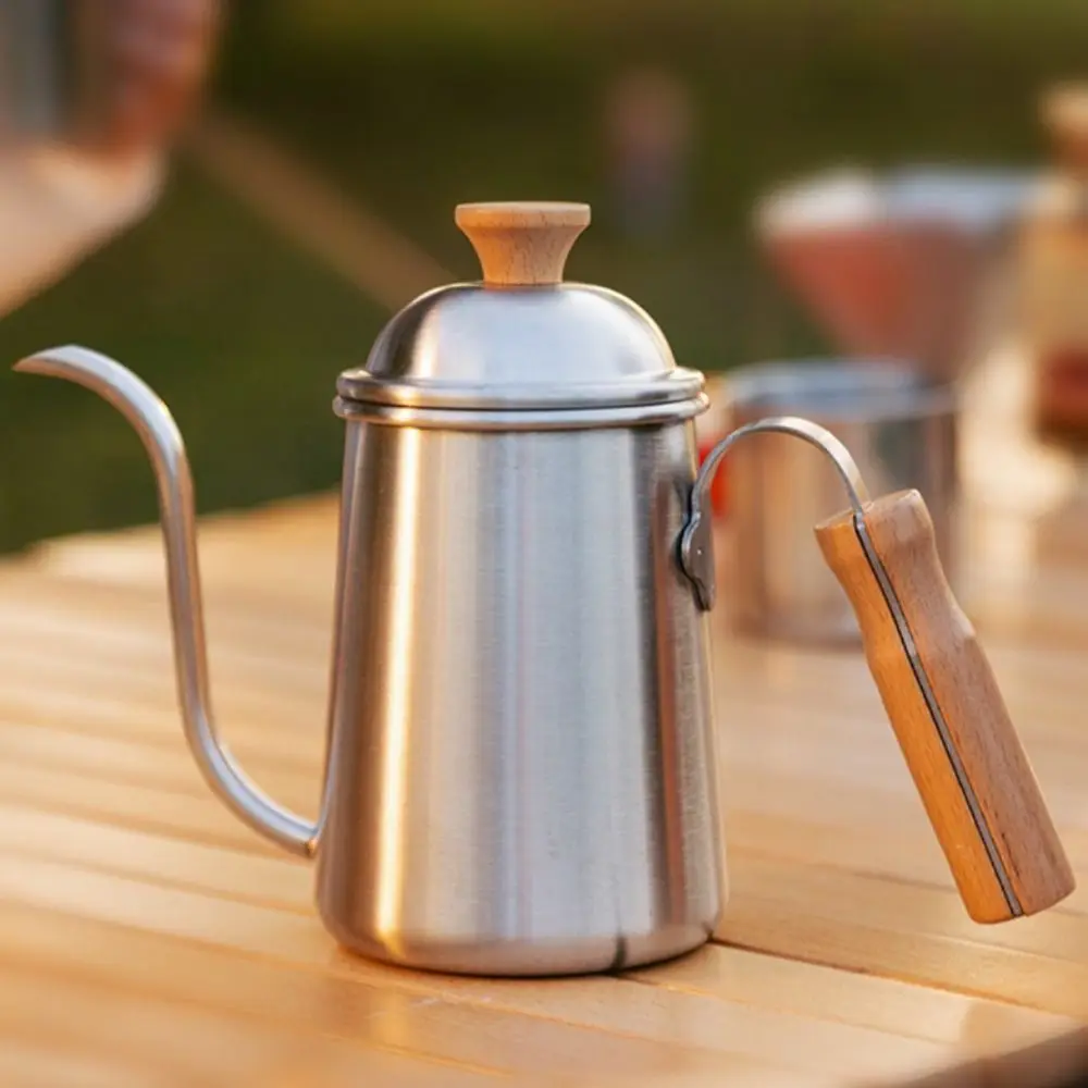 

650ml Gooseneck Coffee Kettle Stainless Steel Japanese-style Hand Brewed Coffee Pot Wood Handle Anti-scalding Water Kettle Cafe