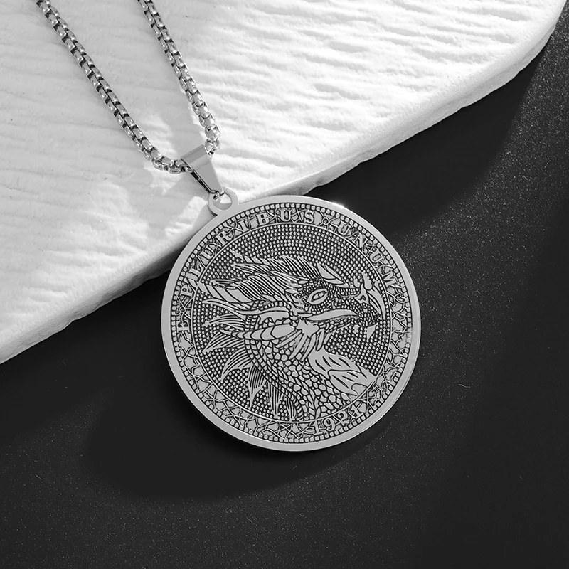 Stainless Steel Retro Dragon King Eagle Coin Pendant Necklace for Men and Women Personalized Punk Hip-Hop Rock Lucky Jewelry