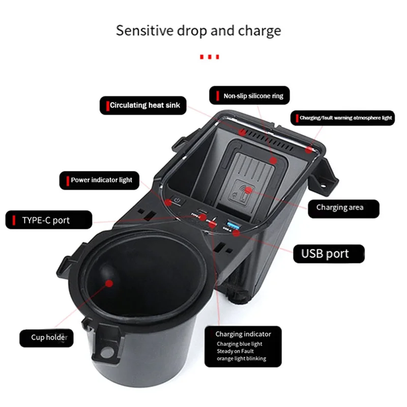 

NEW-Car Accessories Parts Drinks Holders Center Console Wireless Charger Mobile Phone Wireless Charger For Toyota Sienna 2021 20