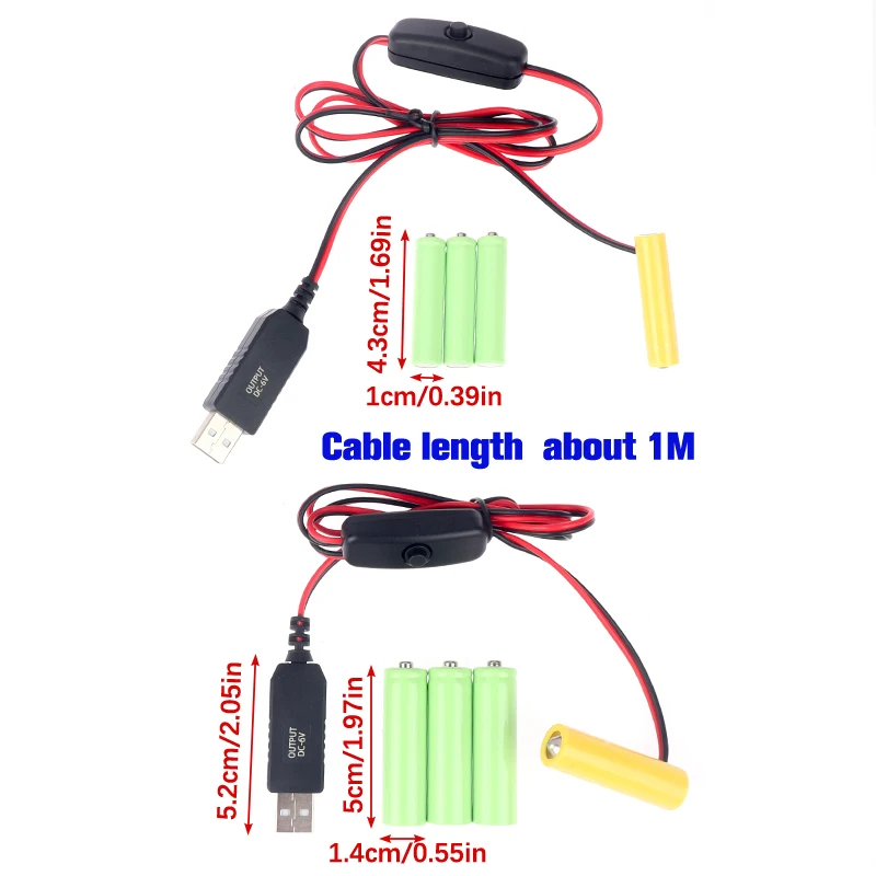Reuse AAA AA Dummy Batteries Detachable USB Power Supply Cable for AAA Battery,Replace AAA Battery for LED Toys 1.5V/3V/4.5V/6V