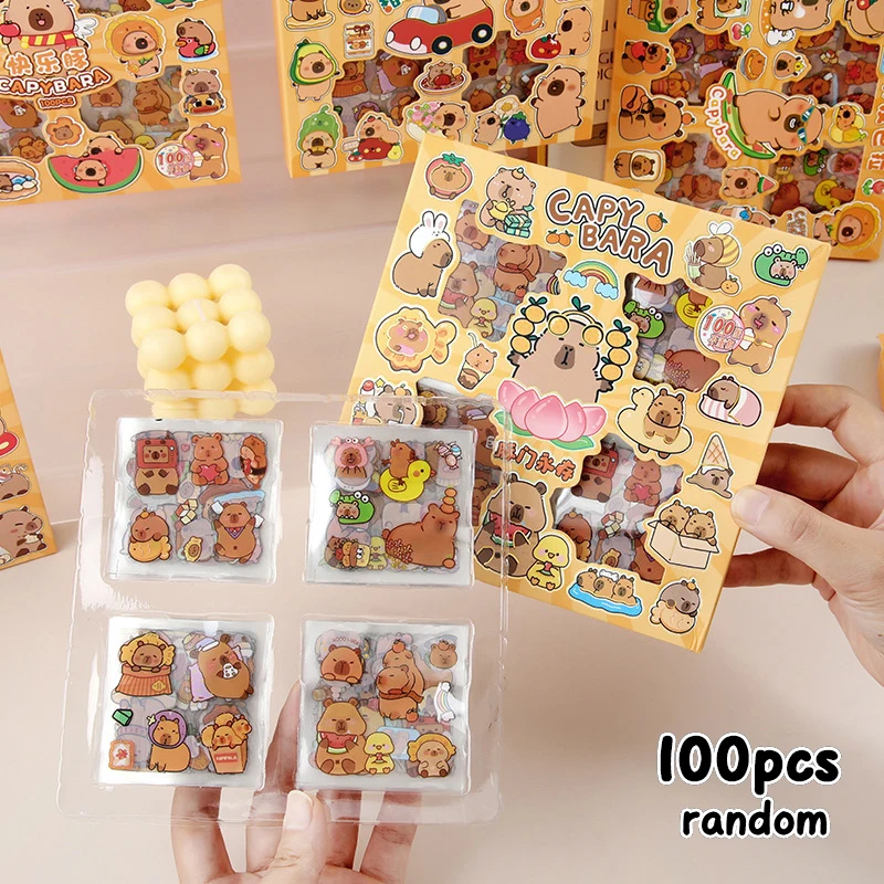 100Sheets Kawaii Capybara Stickers Waterproof Stickers Cartoon Cute Animal Stickers Creative Suitcase Decal Children Toys Gifts